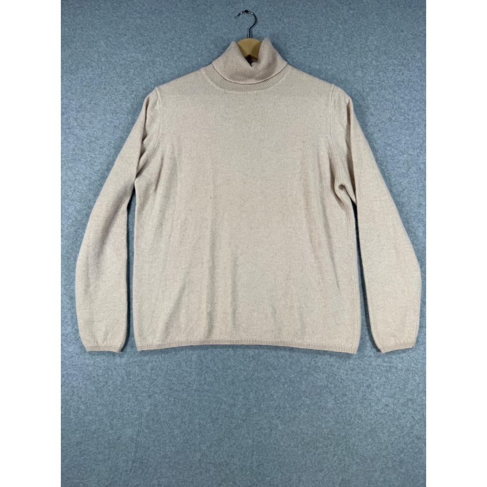 Valerie Stevens Large Turtleneck Sweater Minimalist Cashmere Two-Ply Beige